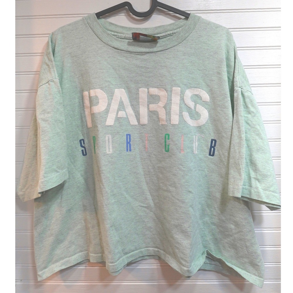Vintage Paris Sport Club Cropped Shirt Single Stitch 90s Spell-Out Tee 2XL